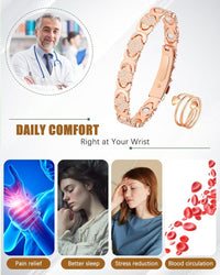 Copper Bracelet & Ring for Women, Ultra Strength Magnetic Bracelet with 3800 Gauss Magnets, Four-Leaf Clover & Infinity Heart Symbol & Crystal, Adjustable Tools and Jewelry Gift Box