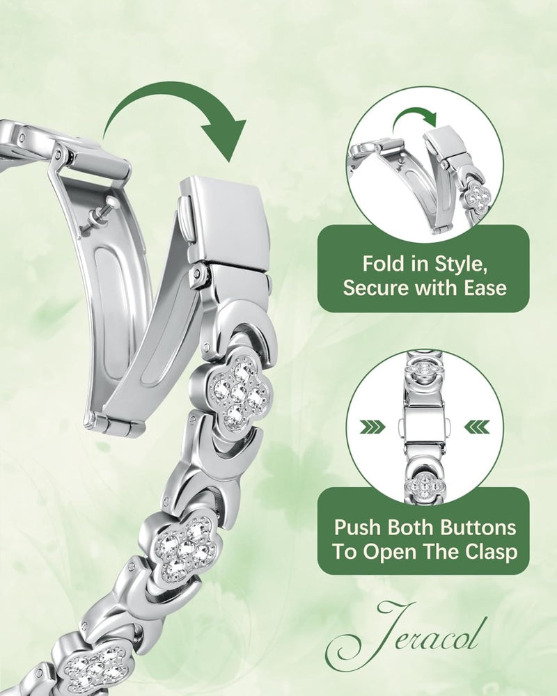 Copper Magnetic Bracelet & Ring for Women, Ultra Strength Magnetic Bracelet with 3800 Gauss Magnets, 99% Pure Copper Four-Leaf Clover Jewelry