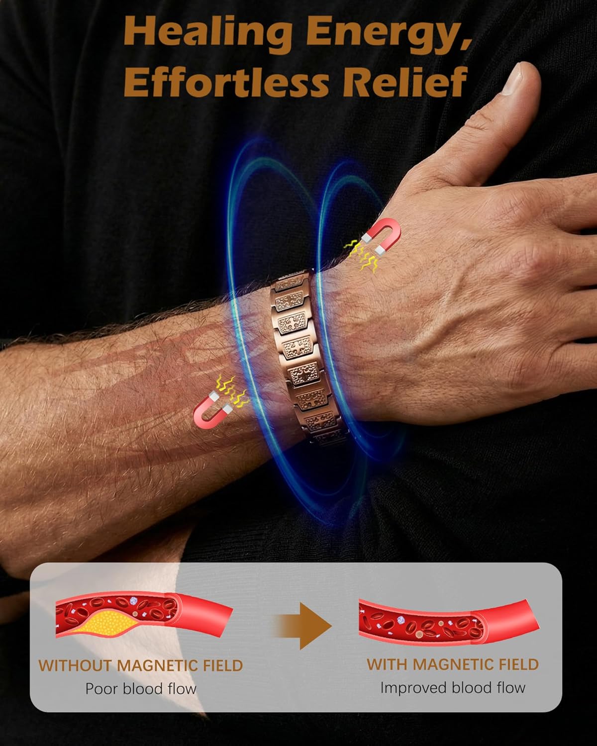 Copper Cross Bracelet for Men, Magnetic Therapy Bracelet with Powerful 3800 Gauss Magnets - Adjustable Length with Sizing Tool & Gift Box