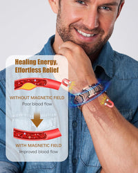 3X Strength Magnetic Copper Bracelet for Men - 99.9% Pure Copper Bracelet & Ring Set - Premium Fold-Over Clasp and Adjustable Length Sizing Tool & Jewelry Box