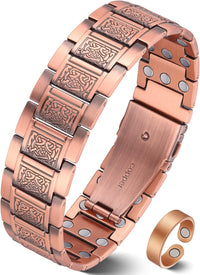 3X Strength Magnetic Copper Bracelet & Ring for Men, 99.9% Pure Copper Bracelet, Premium Fold-Over Clasp and Adjustable Length Sizing Tool & Jewelry Gift Box(Celtic Knot)