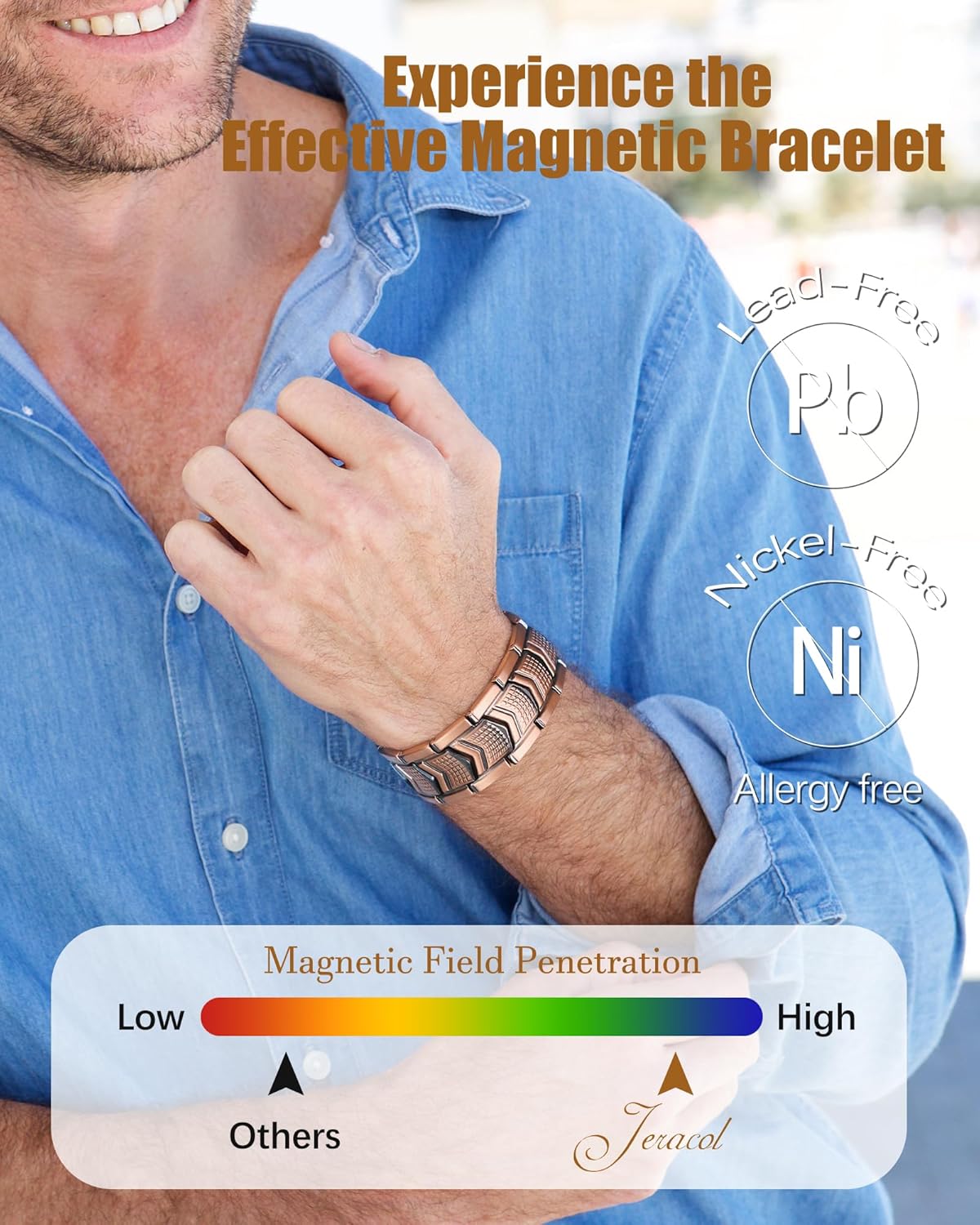 3X Strength Magnetic Copper Bracelet for Men - 99.9% Pure Copper Bracelet & Ring Set - Premium Fold-Over Clasp and Adjustable Length Sizing Tool & Jewelry Box