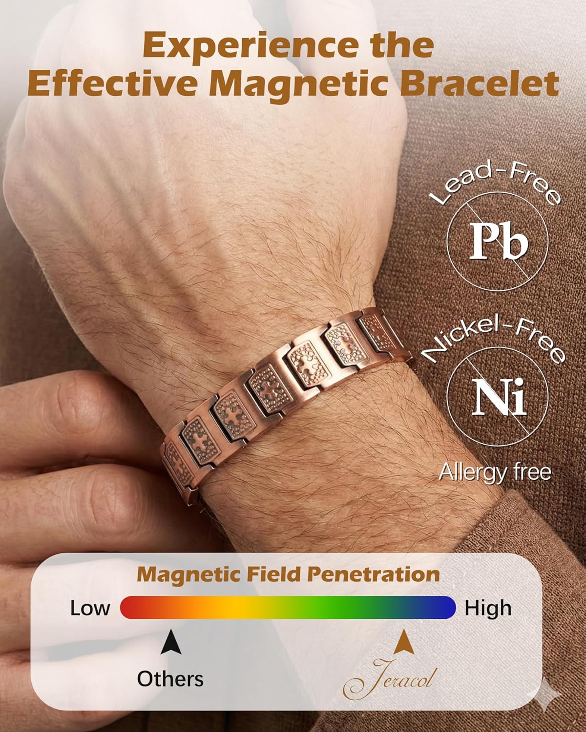 Copper Cross Bracelet for Men, Magnetic Therapy Bracelet with Powerful 3800 Gauss Magnets - Adjustable Length with Sizing Tool & Gift Box