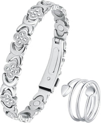 Copper Magnetic Bracelet & Ring for Women, Ultra Strength Magnetic Bracelet with 3800 Gauss Magnets, 99% Pure Copper Four-Leaf Clover Jewelry