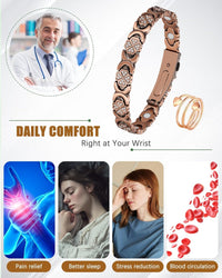 Copper Bracelet & Ring for Women, Ultra Strength Magnetic Bracelet with 3800 Gauss Magnets, Four-Leaf Clover & Infinity Heart Symbol & Crystal, Adjustable Tools and Jewelry Gift Box