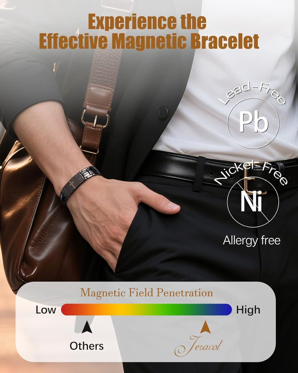 Copper Bracelet for Men, Ultra Strength Magnetic Bracelets with 3500 Gauss Magnets - Adjustable Sizing Tool & Gift Box (Black Cross style)