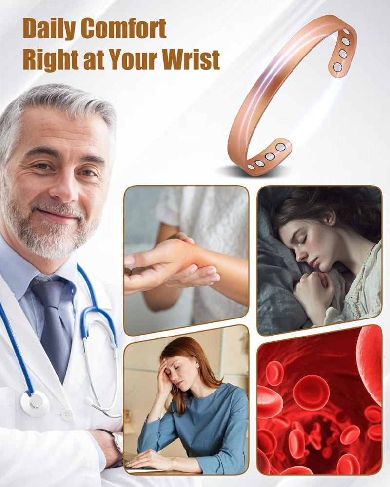 Pure Copper Bracelet, Effective Magnetic Copper Bracelet for Men and Women, 3500 Gauss Magnets