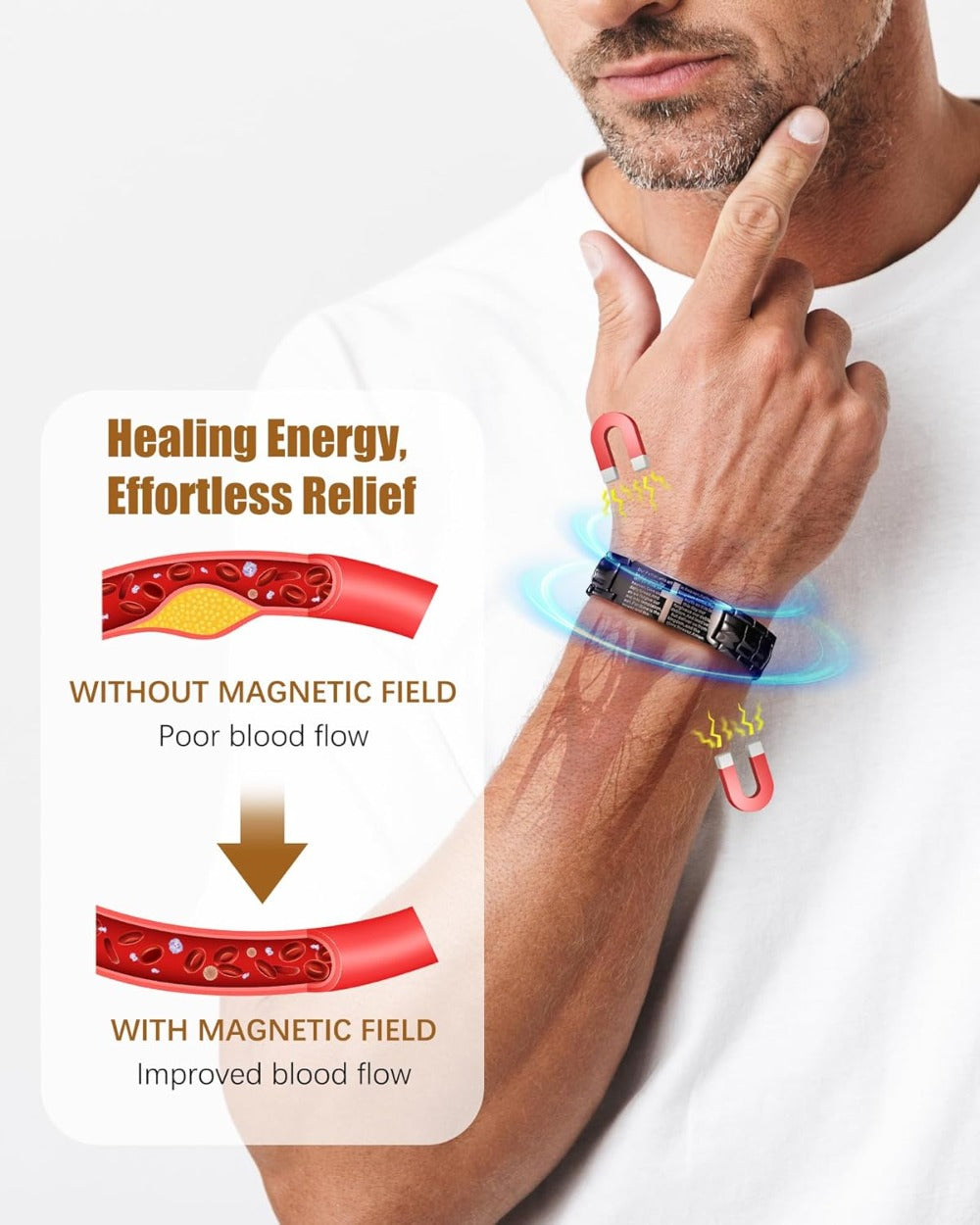 Copper Bracelet for Men, Ultra Strength Magnetic Bracelets with 3500 Gauss Magnets - Adjustable Sizing Tool & Gift Box (Black Cross style)