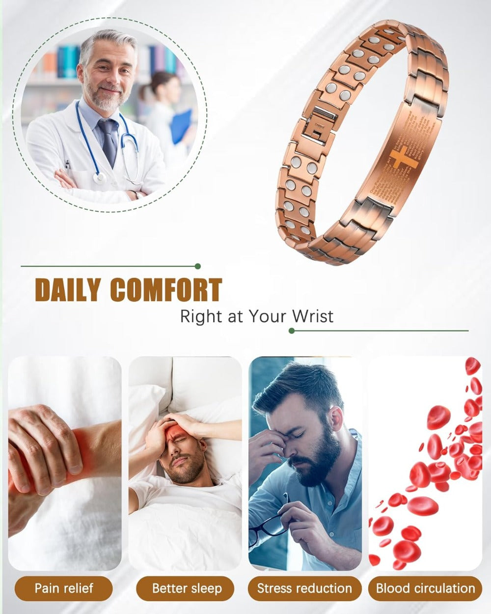 Copper Bracelet for Men, Ultra Strength Magnetic Bracelets for Men - Adjustable Copper Jewelry with Sizing Tool & Gift Box(Coss Style)