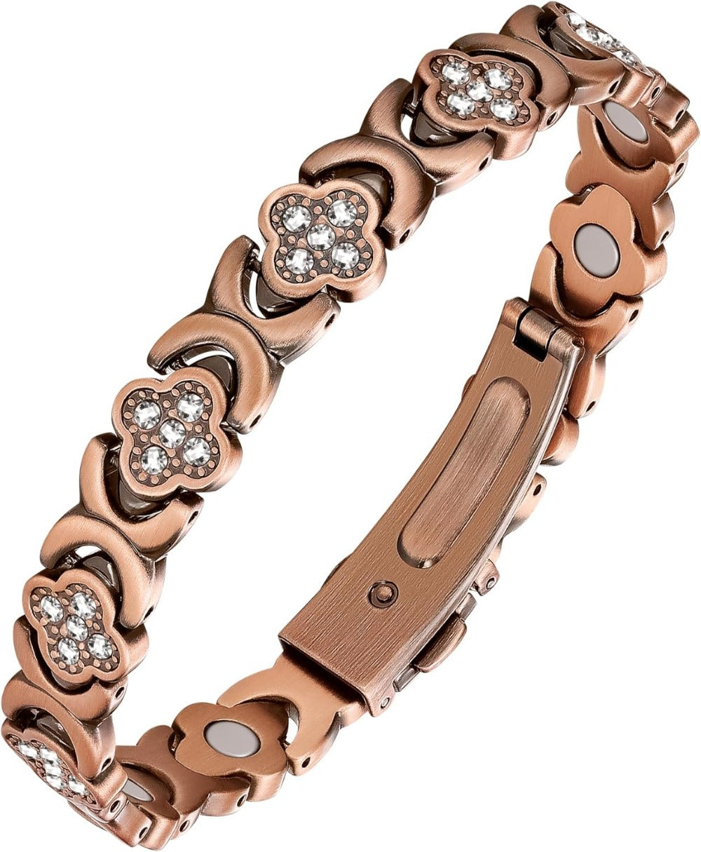 Jeracol 99% Copper Bracelet for Women,Magnetic Bracelet for Women with Lucky Clover Design,Adjustable Length with Sizing Tool in Gift Box