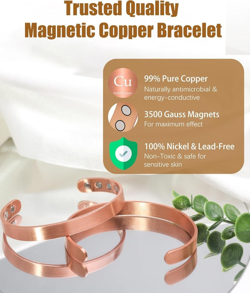 Pure Copper Bracelet, Effective Magnetic Copper Bracelet for Men and Women, 3500 Gauss Magnets