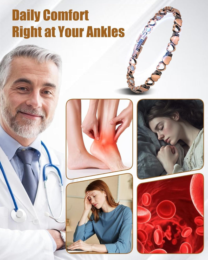 Copper Ankle Bracelet for Women, Ultra Strength Magnetic Ankle Bracelets for Women with Adjust Tool