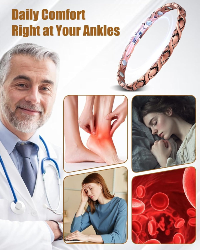 99.99% Pure Copper Ankle Bracelet for Women, Ultra Strength Magnetic Ankle Bracelets for Women with Adjust Tool