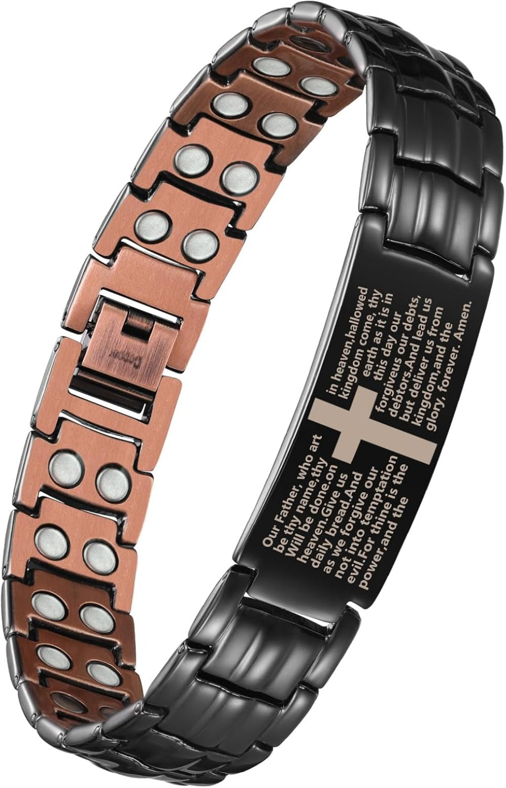 Copper Bracelet for Men, Ultra Strength Magnetic Bracelets with 3500 Gauss Magnets - Adjustable Sizing Tool & Gift Box (Black Cross style)