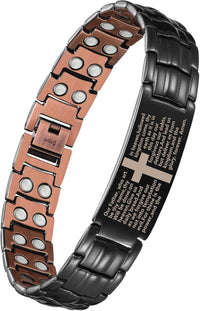 Copper Bracelet for Men, Ultra Strength Magnetic Bracelets with 3500 Gauss Magnets - Adjustable Sizing Tool & Gift Box (Black Cross style)