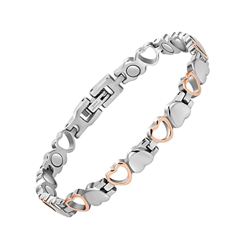 Jeracol Titanium Steel Magnetic Bracelets for Women,Love Heart Design Magnetic Wristband Brazaletes with Ultra Strong Magnets,Gifts with Removal Tool & Jewelry Gift Box