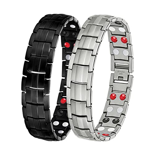 Jeracol Titanium Steel Magnetic Bracelets for Men,4 Element Double Row Strength Magnets Wristband