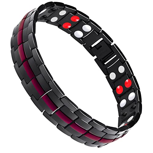 Jeracol Titanium Steel Magnetic Bracelets for Men,4 Element Double Row Strength Magnets Wristband