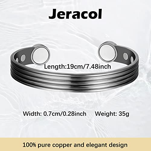 Jeracol Copper Magnetic Bracelets for Women Men,Striped Style Magnetic Brazaletes with 6 Magnets(3500 Guass Each),Adjustable Size Bangle with Jewelry Gift Box