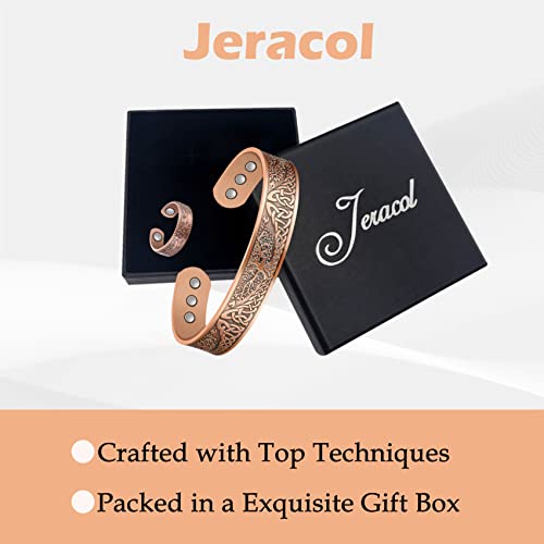 Jeracol Copper Magnetic Bracelet and Ring Set for Men Women,Tree of Life Magnetic Bangle and Magnetic Ring with Strong Magnets,Adjustable Size Brazaletes with Jewelry Gift Box