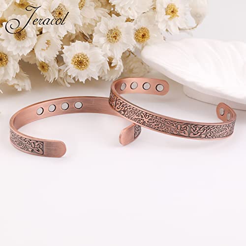 Jeracol Copper Magnetic Bracelet for Men Women,2 Pack 99.99% Solid Copper Cuff Bangle with Pattern Design Magnetic Bracelets with Ultra Strength Magnets,Adjustable Size Bracelet with Gift Box