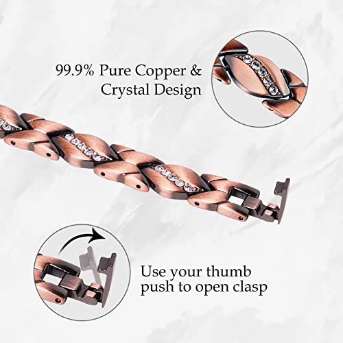 Jeracol Copper Magnetic Bracelet for Women,Magnetic Brazaletes with Crystals,Adjustable Size Solid Copper Bracelet Wristband with Removal Tool & Jewellry Gift Box