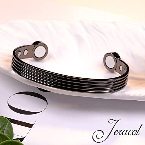 Jeracol Copper Magnetic Bracelets for Women Men,Striped Style Magnetic Brazaletes with 6 Magnets(3500 Guass Each),Adjustable Size Bangle with Jewelry Gift Box