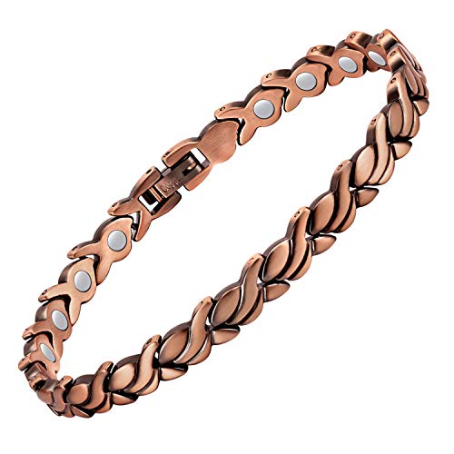 Jeracol Copper Magnetic Bracelets for Women,99.99% Solid Copper Women Wristband with Ultra Strength 3500 Guass Magnets,Adjustable Size Brazaletes with Remove Tool & Gift Box