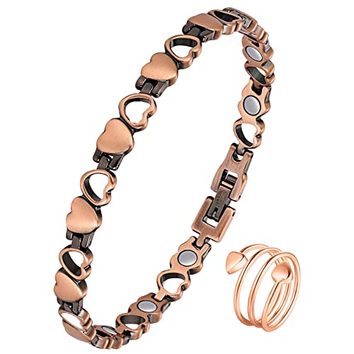 Jeracol Copper Magnetic Bracelets for Women,99.99% Solid Copper Women Wristband with Ultra Strength 3500 Guass Magnets