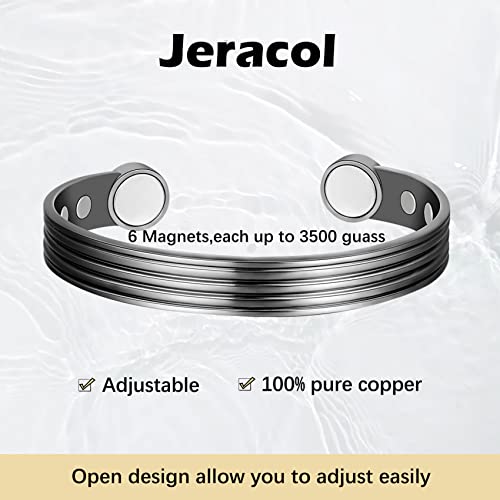 Jeracol Copper Magnetic Bracelets for Women Men,Striped Style Magnetic Brazaletes with 6 Magnets(3500 Guass Each),Adjustable Size Bangle with Jewelry Gift Box