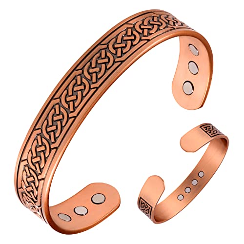 Jeracol Copper Magnetic Bracelets for Men Women,100% Solid Copper Magnetic Brazaletes with 6 Ultra Strong Magnets,Adjustable Sizing Cuff Bangle with Jewellry Gift Box