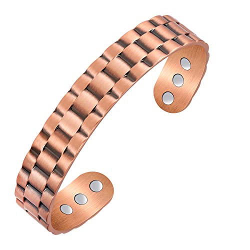 Jeracol Copper Magnetic Bracelets for Men Women,100% Solid Copper Magnetic Brazaletes with 6 Ultra Strong Magnets,Adjustable Sizing Cuff Bangle with Jewellry Gift Box