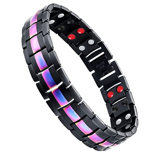 Jeracol Titanium Steel Magnetic Bracelets for Men,4 Element Double Row Strength Magnets Wristband