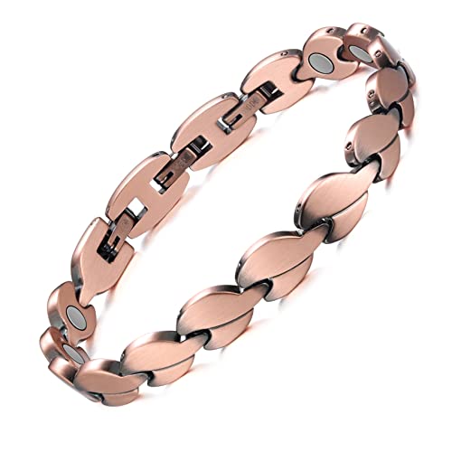 Jeracol Copper Magnetic Bracelets for Women,99.99% Solid Copper Women Wristband with Ultra Strength 3500 Guass Magnets,Adjustable Size Brazaletes with Remove Tool & Gift Box