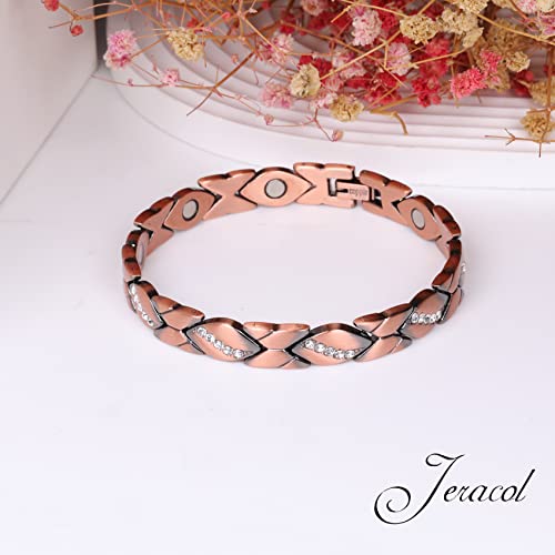 Jeracol Copper Magnetic Bracelet for Women,Magnetic Brazaletes with Crystals,Adjustable Size Solid Copper Bracelet Wristband with Removal Tool & Jewellry Gift Box