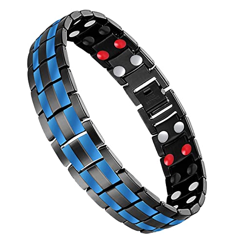 Jeracol Titanium Steel Magnetic Bracelets for Men,4 Element Double Row Strength Magnets Wristband