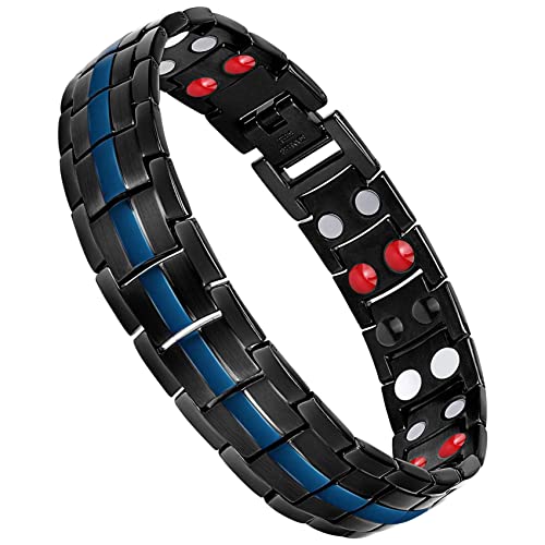 Jeracol Titanium Steel Magnetic Bracelets for Men,4 Element Double Row Strength Magnets Wristband