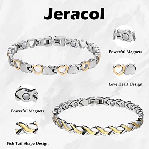 Jeracol Titanium Steel Magnetic Bracelet for Women,2 Pack Sparkly Magnetic Wristbands,Adjustable Size Brazaletes with Removal Tool & Jewelry Gift Box for Women Mother's Day