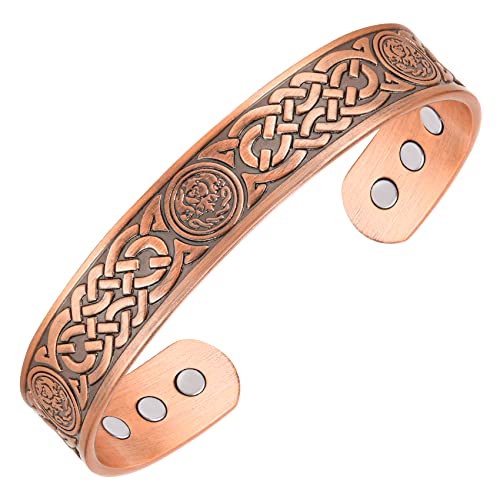 Jeracol Copper Magnetic Bracelets for Men Women,100% Solid Copper Magnetic Brazaletes with 6 Ultra Strong Magnets,Adjustable Sizing Cuff Bangle with Jewellry Gift Box