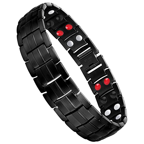 Jeracol Titanium Steel Magnetic Bracelets for Men,4 Element Double Row Strength Magnets Wristband