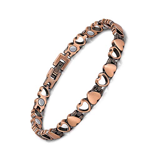 Jeracol Copper Magnetic Bracelets for Women,99.99% Solid Copper Women Wristband with Ultra Strength 3500 Guass Magnets,Adjustable Size Brazaletes with Remove Tool & Gift Box