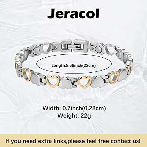 Jeracol Titanium Steel Magnetic Bracelet and Copper Magnetic Ring for Women,2 Pack Sparkly Magnetic Wristbands,Adjustable Size Brazaletes with Removal Tool & Jewelry Gift Box for Christmas's Day