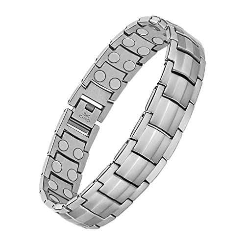 Jeracol Magnetic Bracelets for Men,Titanium Steel Magnetic Brazaletes with Double Row Ultra Strength Magnets,Adjustable Wristband with Removal Tool & Jewelry Gift Box