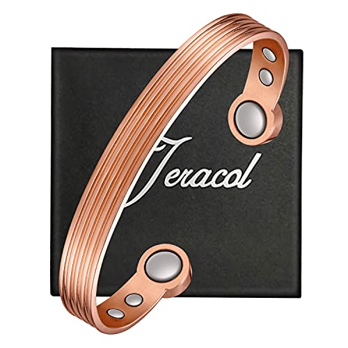 Jeracol Copper Magnetic Bracelets for Women Men,Striped Style Magnetic Brazaletes with 6 Magnets(3500 Guass Each),Adjustable Size Bangle with Jewelry Gift Box