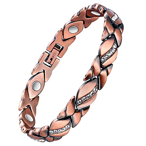 Jeracol Copper Magnetic Bracelet for Women,Magnetic Brazaletes with Crystals,Adjustable Size Solid Copper Bracelet Wristband with Removal Tool & Jewellry Gift Box