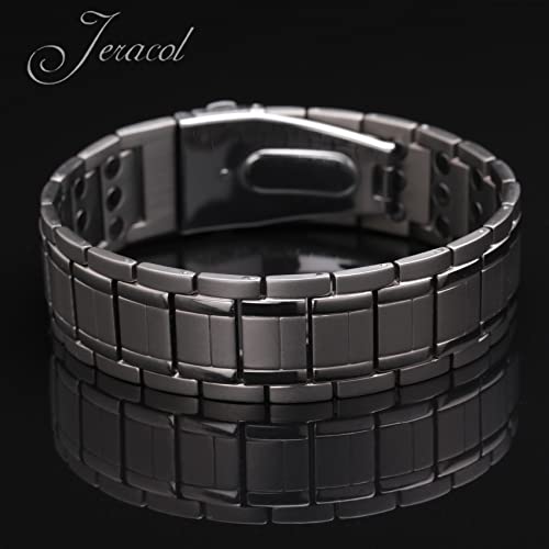 Jeracol Lymph Detox Men Magnetic Bracelet,3X Ultra Strength Magnets Pure Titanium Magnetic Wristband for Valentine's Day Gift,Unique Folding Clasp Brazaletes with Adjustable Tool&Gift Box