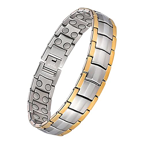 Jeracol Magnetic Bracelets for Men,Titanium Steel Magnetic Brazaletes with Double Row Ultra Strength Magnets,Adjustable Wristband with Removal Tool & Jewelry Gift Box