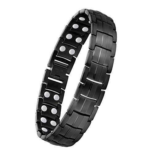 Jeracol Magnetic Bracelets for Men,Titanium Steel Magnetic Brazaletes with Double Row Ultra Strength Magnets,Adjustable Wristband with Removal Tool & Jewelry Gift Box