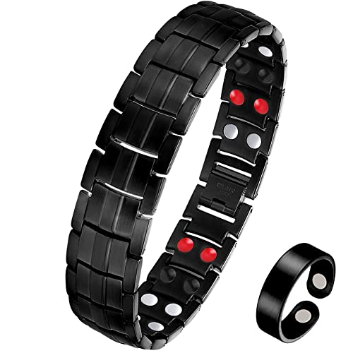 Jeracol Titanium Steel Magnetic Bracelets for Men,4 Element Double Row Strength Magnets Wristband