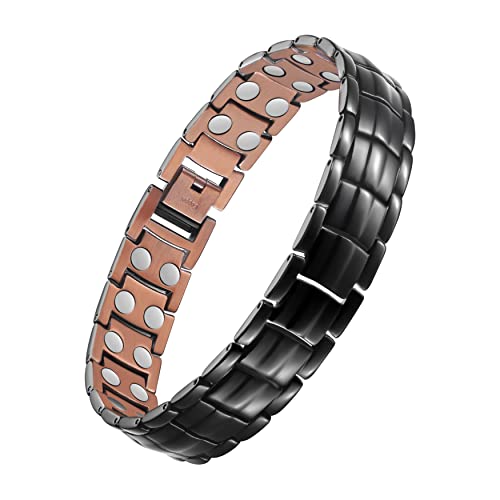 Jeracol Copper Bracelets for Men,Magnetic Wristbands Bracelet with Double Row Strength Magnets